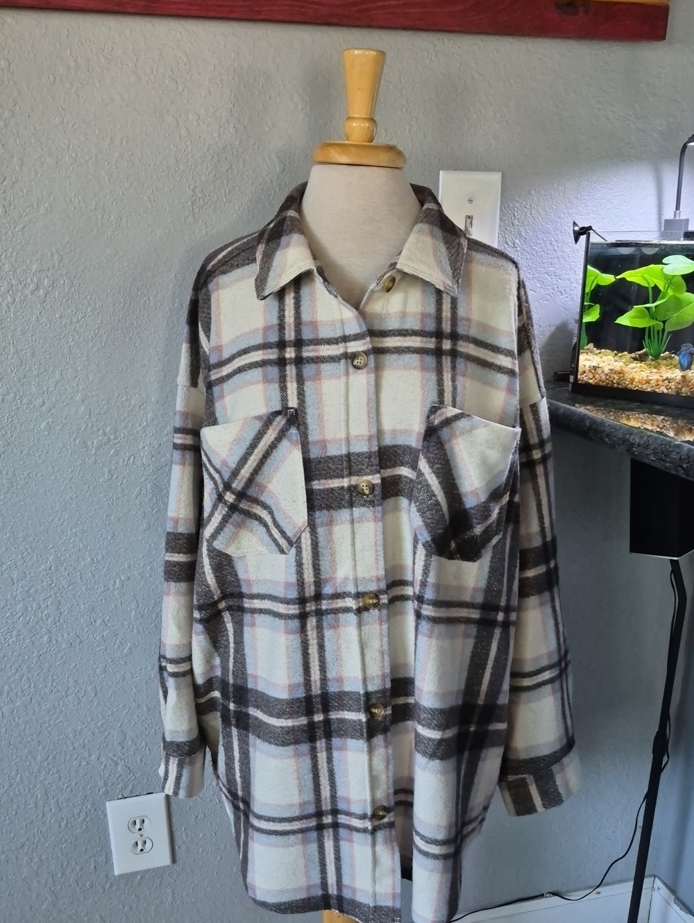 Maurices Plaid Button-Front Shacket, Cream & Brown | Size 2X